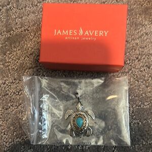 James Avery Silver and Turquoise Turtle Pendant